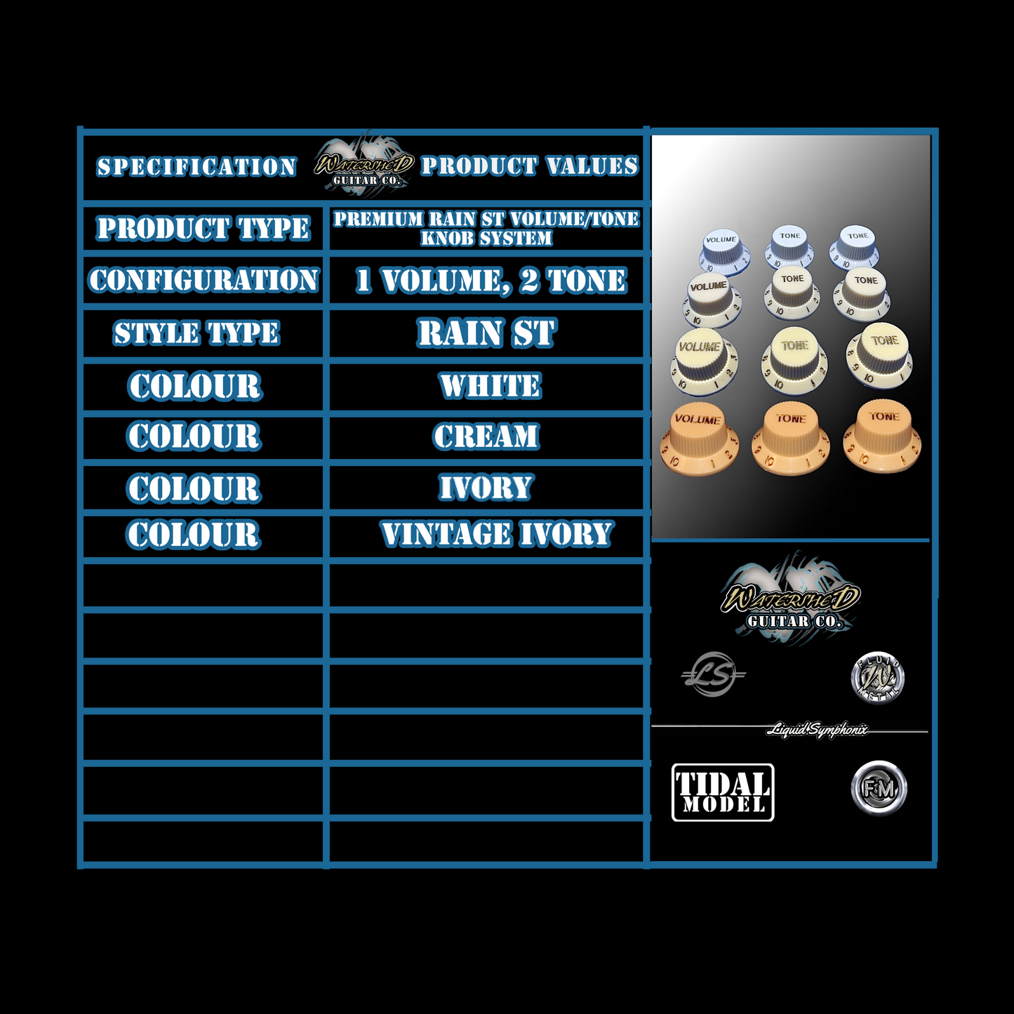 Rain Volume and Tone Knobs (ST) - set of 3